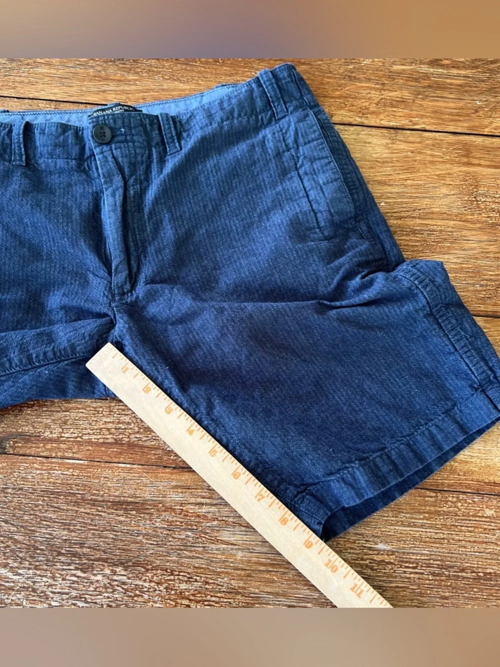 Banana Republic Navy Pinstripe Linen Cotton Blend Flat Front Chino Shorts W32